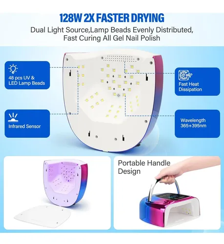 Lámpara Uñas Uv Led Nailshow 128w Recargable Púrpura