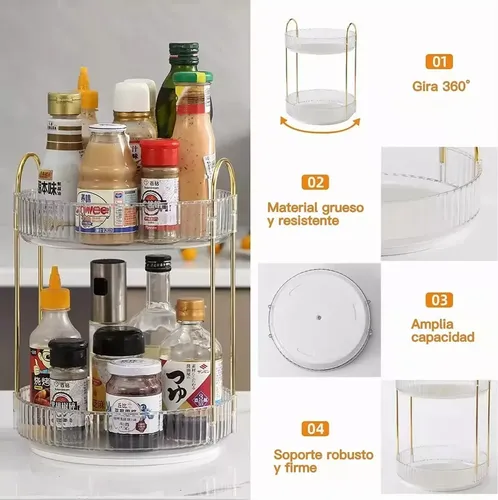 Organizador De Maquillaje De Acrílico Giratorio 2 Pisos 23cm