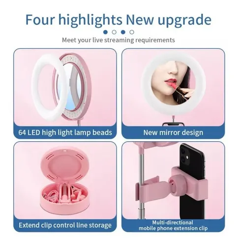 Espejo Maquillaje Plegable Con Luz Led Y Soporte P/ Celular