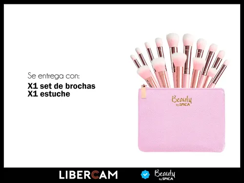 Set 15 Brochas Y Pinceles Para Maquillaje BEAUTY BY SPICA BRO-15 Estuche Colores Color Rosa