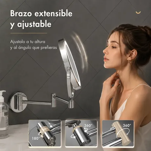 Espejo redondo de pared Gimify F97TJ5H7S977H5 con luz luz cálida / blanco cálido de 20cm x 8cm con 20cm de diámetro recargable marco negro