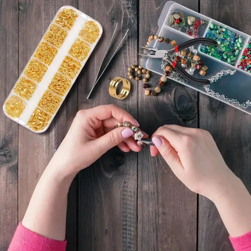 Kit De Anillos De Salto Dorados De 1200 Peniques Con Alicate