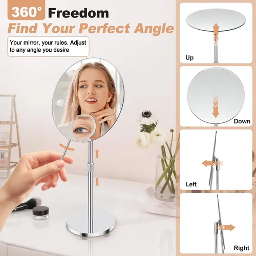 Espejo De Maquillaje Ffowcye 20cm Con Aumento 10x Cromado