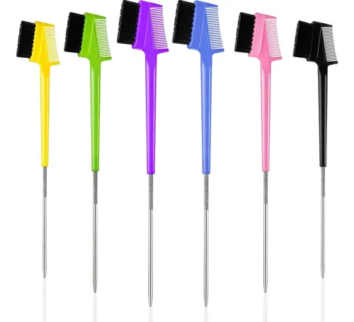 6 Piezas: Cepillo De Borde Para Cabello Con Peine De Cola Amarillo, Azul, Verde, Púrpura.
