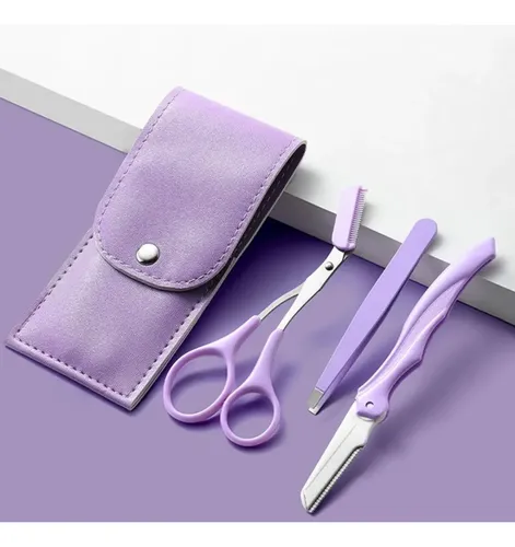 Kit X3 Cejas Perfilador Tijera Pinzas + Estuche / Facial