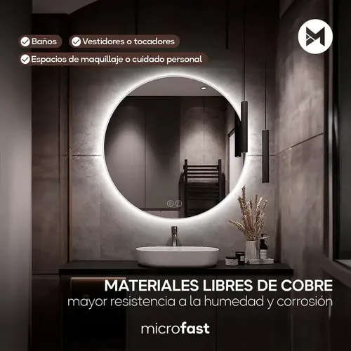 Espejo Luz Led Touch/táctil Inteligente Baño Premium Desempañante Fría/cálida/neutra Redondo Moderno 60cm Regulación De Brillo