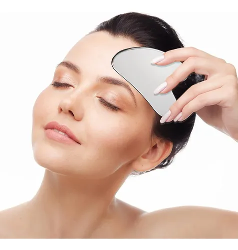 Herramienta Gua Sha Metal Plata Para Rostro Y Cuerpo