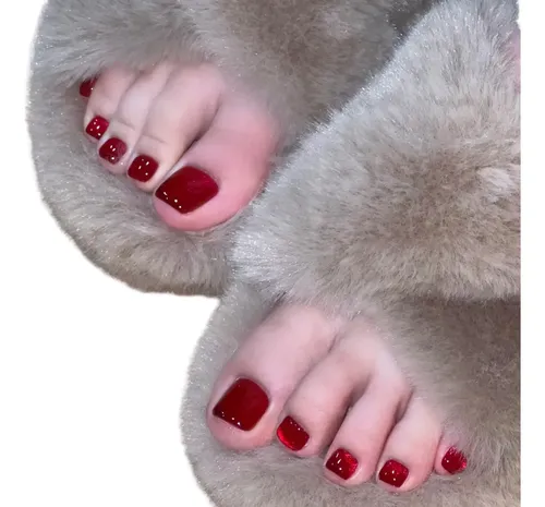 Uñas Press On Para Pies Kit Completo Reutilizable Veluna – Color Rojo Intenso