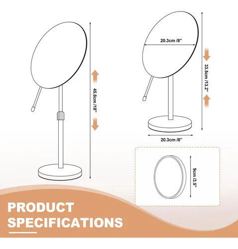 Espejo De Maquillaje Ffowcye 20cm Con Aumento 10x Cromado