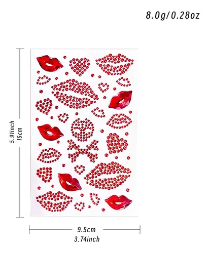 Stickers Rostro Cuerpo Labios Strass 2 Planchas