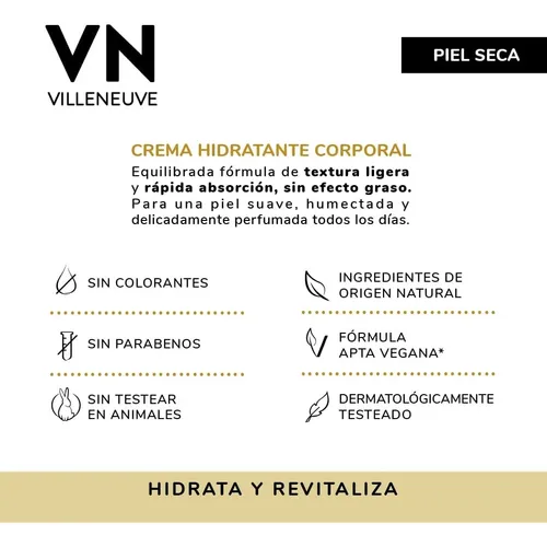 Crema Corporal Villeneuve Piel Seca 400 Ml Fragancia Coco