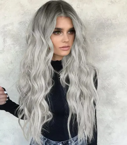 `ld Peluca Larga De Mujer Color Gris Degradado Pelo Ola `fhj