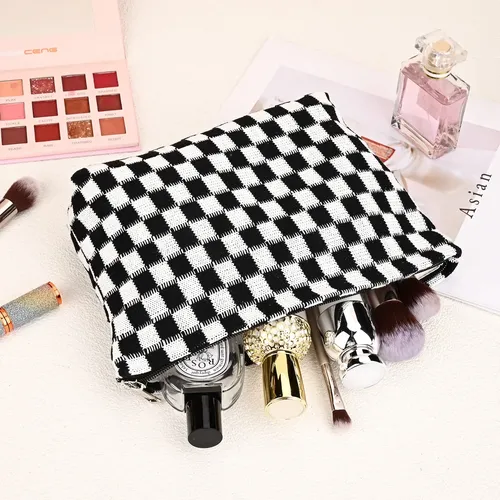 Soidram 2 Piezas Negro Bolsa De Maquillaje A Cuadros Grandes