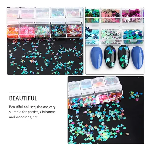 Manicura Con Diseño De Estrellas De Cuatro Puntas Con Hojas