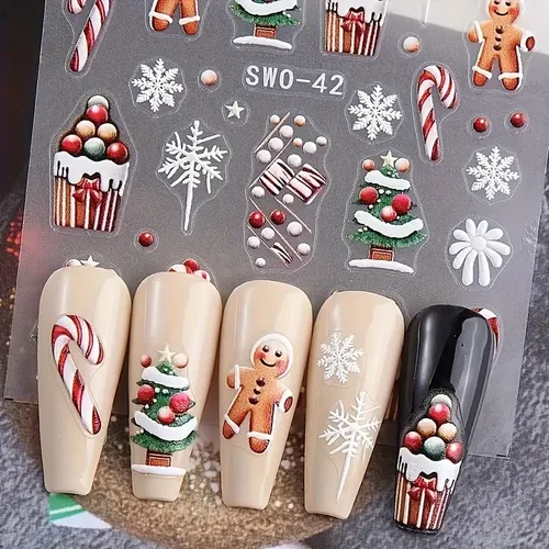 Pegatinas Uñas Navideñas 3pzs Con Santa Y Reno Nieve Mc-swo-42+43+47-3