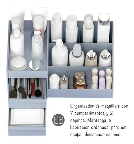 Organizador Maquillaje Cremas Escritorio Oficina Con Cajones Color Celeste