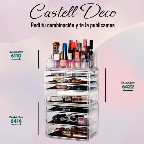 Organizador Maquillaje Acrilico Cajón Caja Porta Cosméticos Castell Deco Calidad Premium Cosmético Joyería Esmaltes Elegante Moderno Beauty