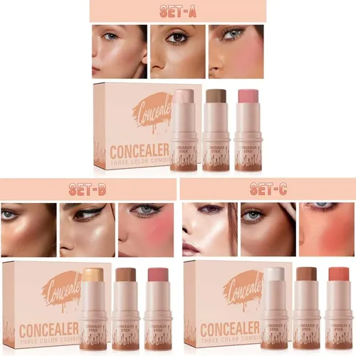 Set De Maquillaje Multifuncional De 3 Piezas: Brillantador Y