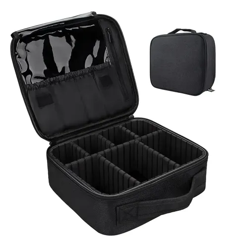 Maletin Neceser Valijita Porta Cosmetico Organizador De Maquillaje Rosa Con Divisiones Ajustables Estuche Portátil Con Cierre, Cosméticos, Perfumes, Brochas Y Viajes Levys Bazar Color Negro