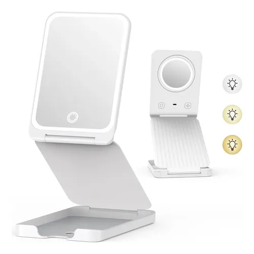 Espejo de Maquillaje Plegable con Luz LED de 5X y Aumento, Lampick