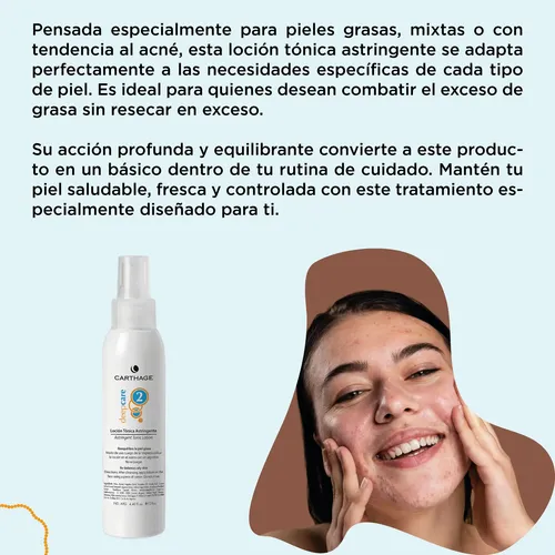 Locion Tonica Piel Grasa Astringente Carthage Antiacne Grano