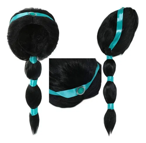 Peluca De Princesa Árabe Para Niñas Con Trenza Negra Y Diade Negro