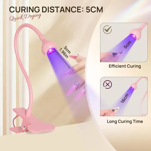 Lámpara Uv Led Para Uñas Gel Rosa Con Soporte Y Pinza