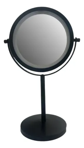 Espejo Maquillaje Pie Con Luz Led Aumento X10 Negro Mate