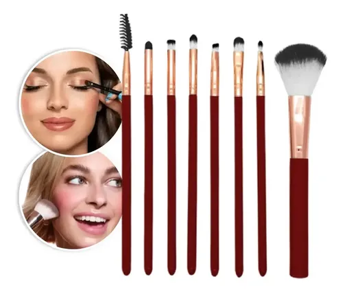 Brochas Mely Set De Pinceles Para Rostro Y Ojos Fibra Doble Color X1_rojo / 8 Brochas Mely