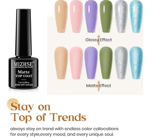 Mizhse Set Gel Top Y Base Coat 3pcs, Esmalte En Gel Larga