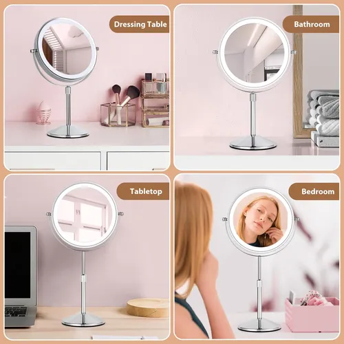 Espejo De Maquillaje Ffowcye 8 Led Con Aumento De 1x/10x