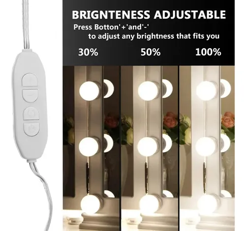 Kit 10 Focos Lamparas Luz Led Espejo Usb Camarin Maquillaje