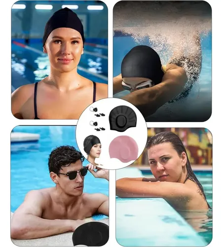 4 Unids Gorro De Natacion Mujer Con Orejeras -silicona Suave