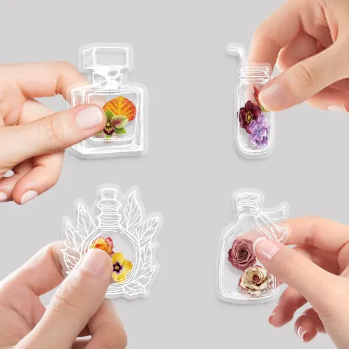50pcs Pack De Stickers De Flores Secas En Botella