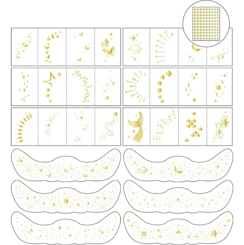 Set De Tatuajes Faciales Glitter Con Lunares Y Cristales