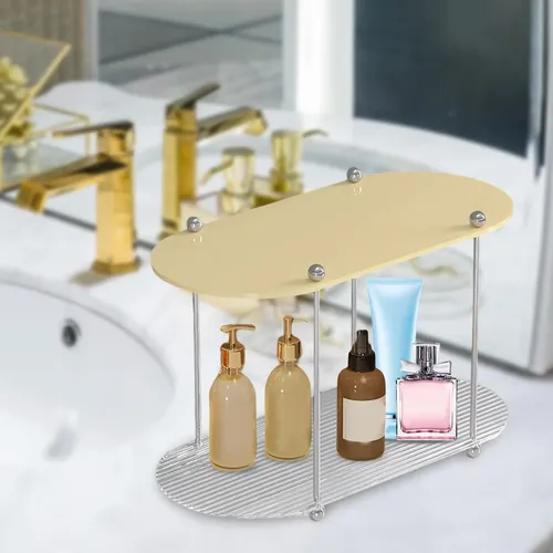 Organizador De Maquillaje Para Baño De 2 Niveles, Color Beig
