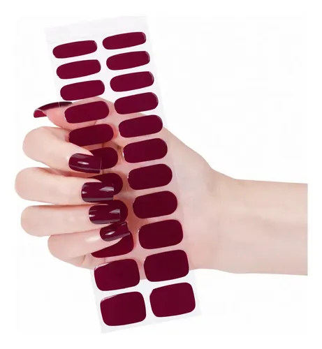 Tiras De Uñas de Gel Premium 22u Autoadhesivas – No Necesitan Lámpara Uv – Borgoña