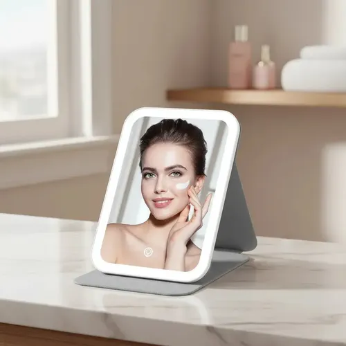 Espejo Led Recargable Usb Plegable Maquillaje Portátil