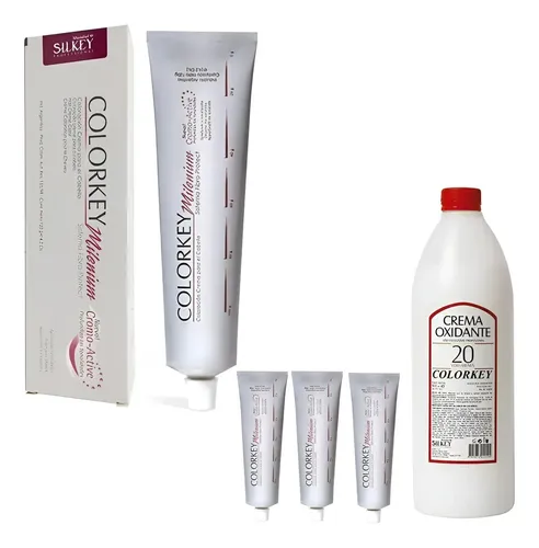 3 Pomos Colorkey Milenium Silkey X120g + Oxidante 900ml 20 Vol
