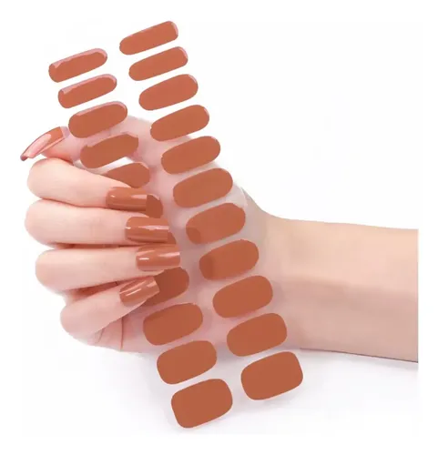 Tiras De Uñas de Gel Premium 22u Autoadhesivas – No Necesitan Lámpara Uv – Marron Terracota