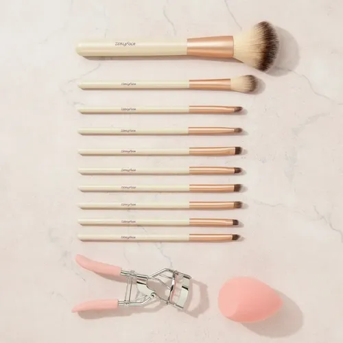 Set De 11 Brochas Maquillaje Con Neceser Esponja Y Arqueador