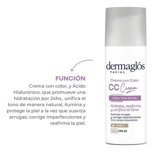 Dermaglós Facial Cc Cream Hidratante Día Fps30 Tono 1 X50g
