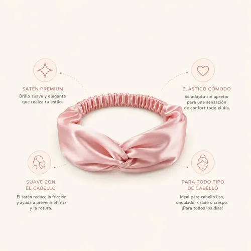 Vincha de saten elastica para el pelo antifreeze suave rosa