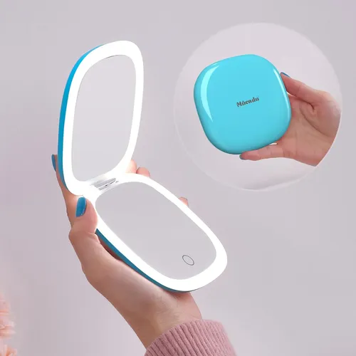 Espejo De Bolsillo Con Luz Mocado 10cm Recargable Azul