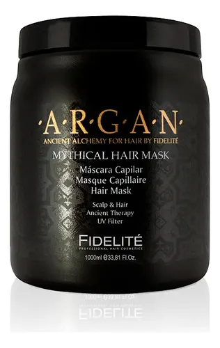 Fidelite Mascara Capilar Argan Mythical X1000ml Hidratacion Brillo Suavidad Nutricion Reparacion Filtro Uv Uso Profesional Ideal Estetica Peluqueria