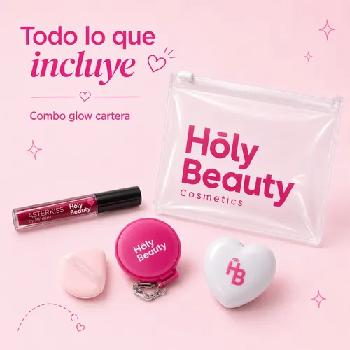Combo Glow Cartera Holy Beauty Con Gloss Cisne Luz Y Espejo