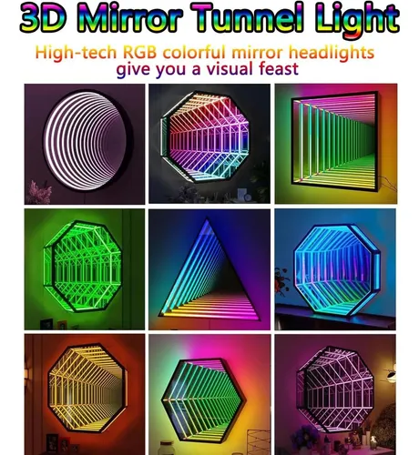 Lámpara Led Espejo Infinito 3d Luz De Noche Azul 50cm