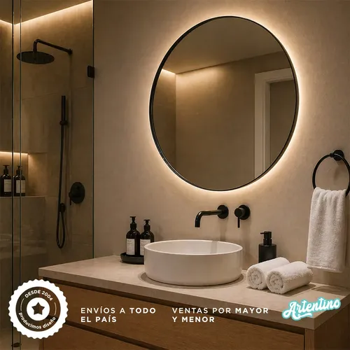 Espejo Led Pared Decorativo Baño Marco Hierro Redondo 70 Cm