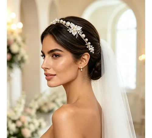Diadema Con Forma De Corona Floral Para Novia, Accesorio Par Golden Hairband