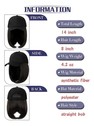 Qlenkay Gorra Baseball Con Extensiones De Pelo Estilo Bob